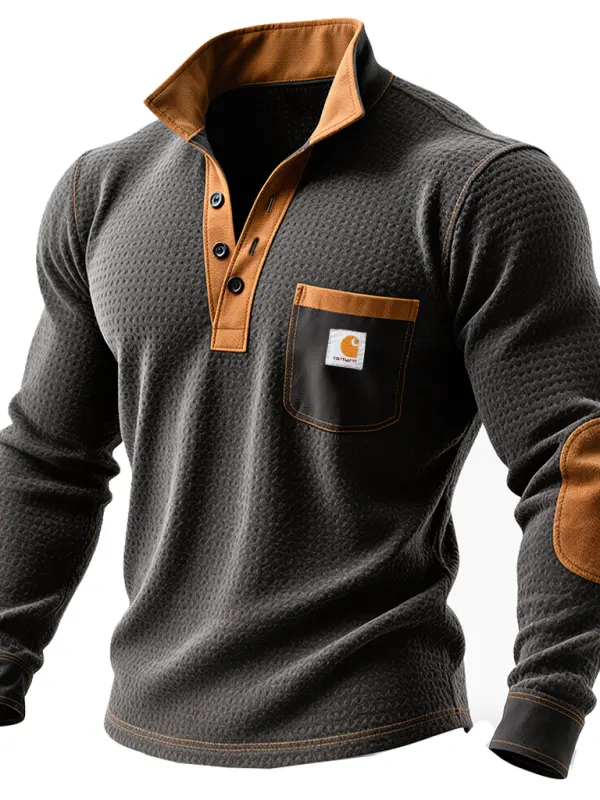 Carhartt Men's Vintage Waffle Suede Henley Sweatshirt With Chest Pocket - Simplyion.com 