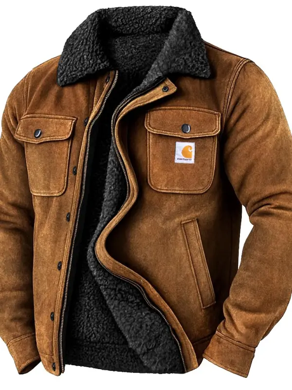 Carhartt Men's Vintage Western Cowboy Suede Fleece Warm Jacket - Wantbright.com 
