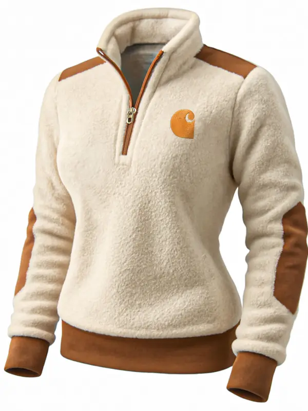 Carhartt Women's Vintage Embroidered Suede Quarter-Zip Collar Sweatshirt - Wantbright.com 