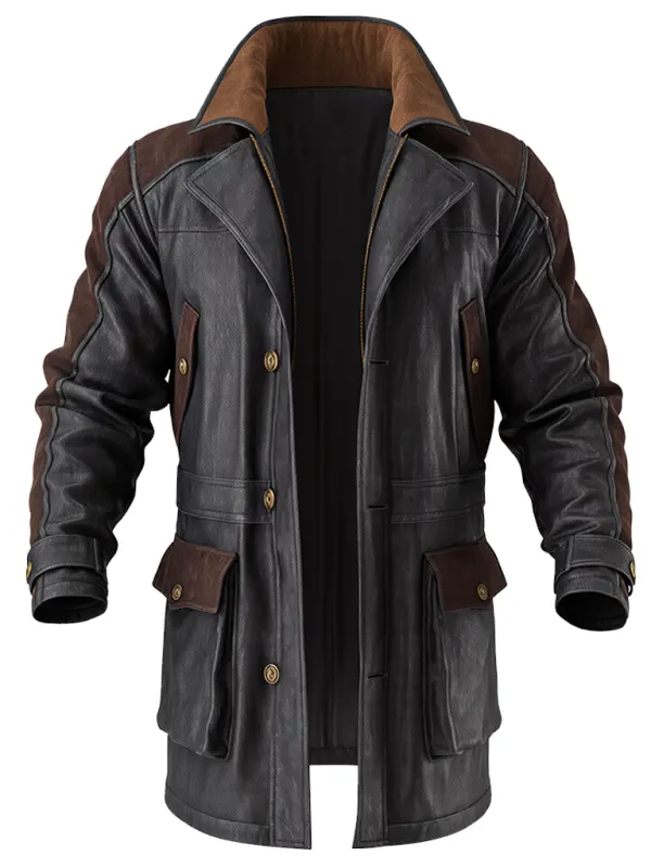 Men's Vintage Classic Black Suede Jacket With Brown Accents - Simplyion.com 