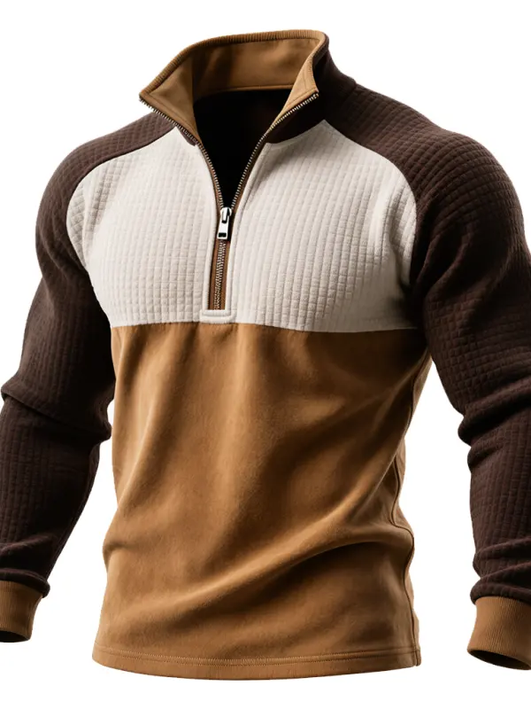 Men's Vintage Waffle Half-Zip Pullover - Wantbright.com 