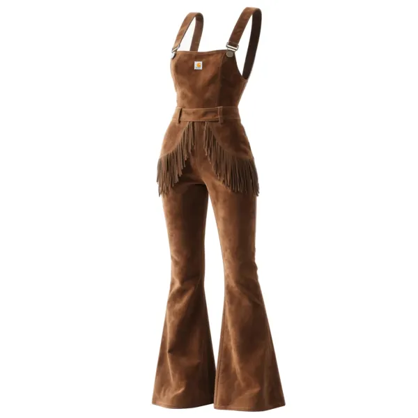 Women's Suede Tassel Overalls Jumpsuit Flared Wide-Leg Pants - Upgradecool.com 