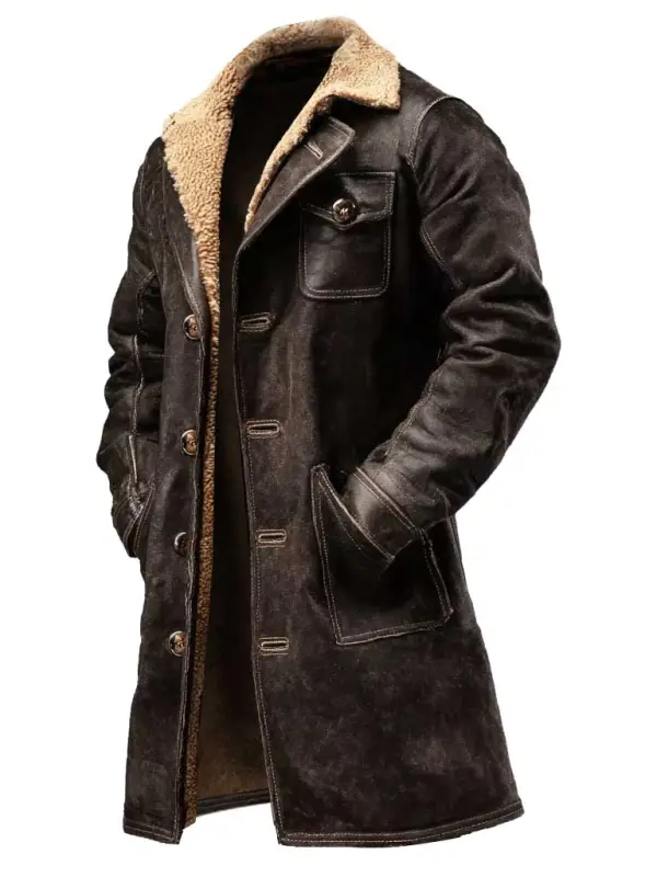 Chaqueta De Piel Sintética De Ante Marrón Oscuro Vintage Para Hombre - Simplyion.com 