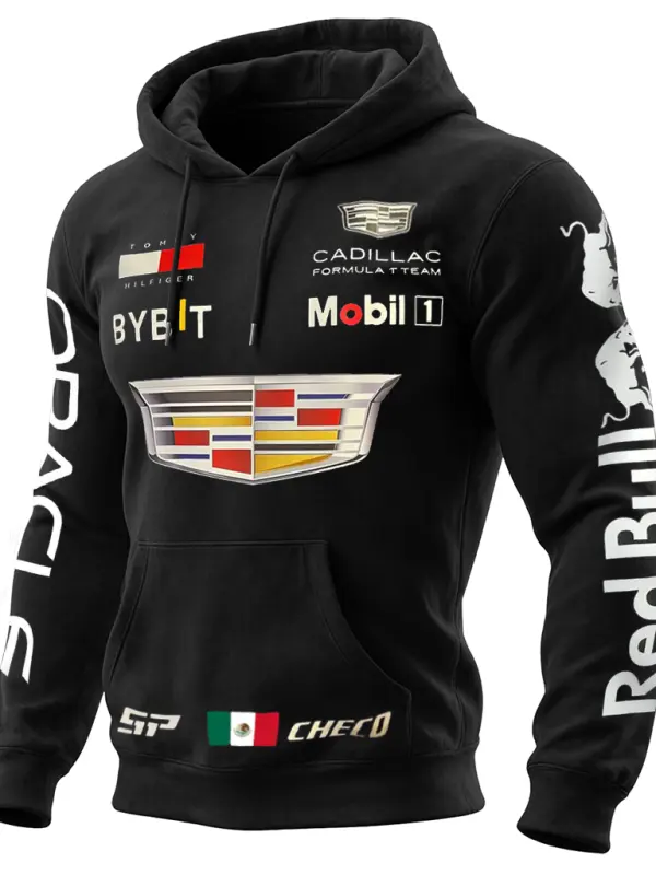 Men's 2025 Newest Retro Racing Print Black Oversized Hoodie - Simplyion.com 
