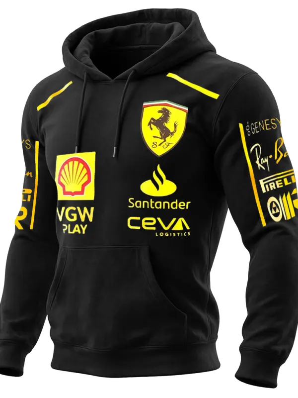 Men's 2025 Newest Retro Racing Print Black Oversized Hoodie - Simplyion.com 