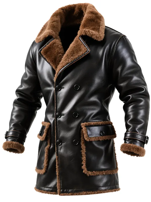 Men's Vintage Classic Black Leather Jacket With Faux Shearling Lining - Wantbright.com 