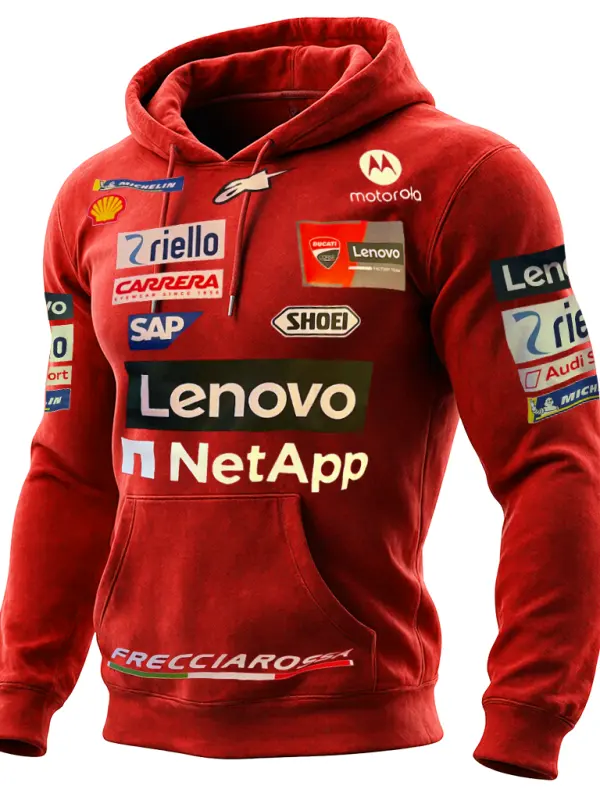 Men's 2025 Newest Retro Racing Print Red Oversized Hoodie - Simplyion.com 