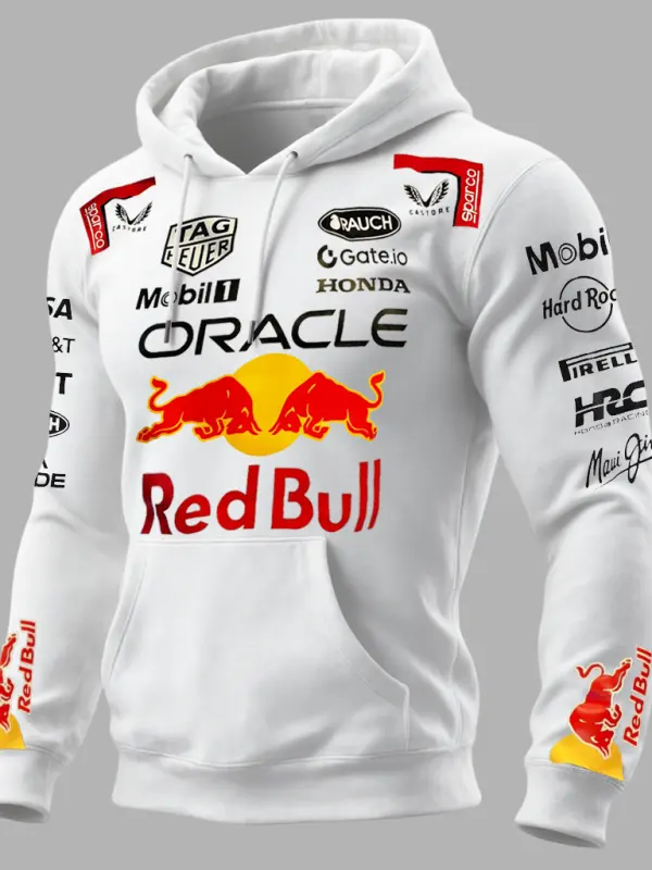 Men's 2025 Newest Retro Racing Print White Oversized Hoodie - Simplyion.com 