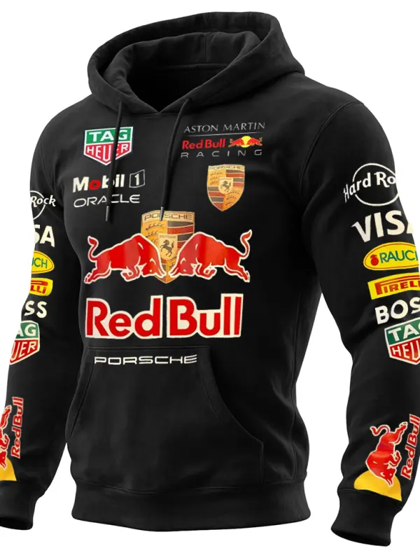 Men's 2025 Newest Retro Racing Print Black Oversized Hoodie - Simplyion.com 