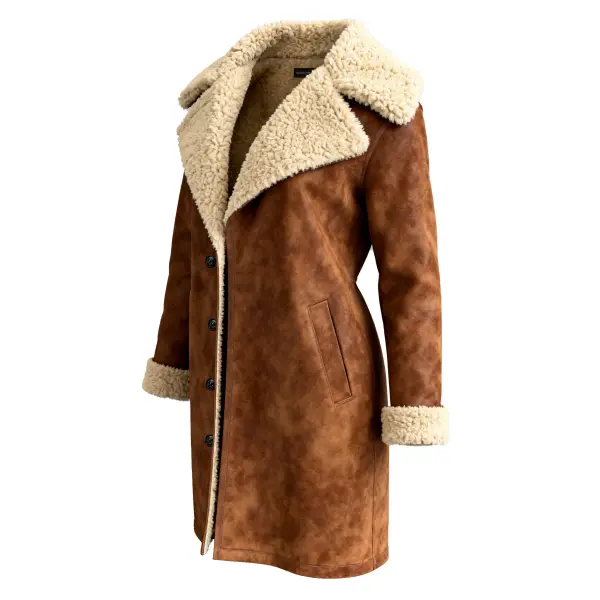 Women's Vintage Brown Suede Fleece Mid-Length Shearling Jacket Coat - Upgradecool.com 
