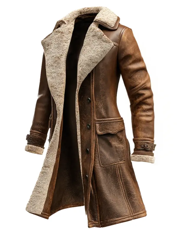 Women's Vintage Brown Suede Leather Coat With Shearling Lining - Simplyion.com 