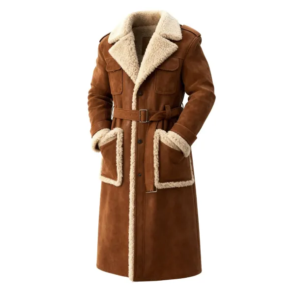 Women's Retro Western Style Suede Long Coat Lambswool Lapel Coat Lambswool Thick Lined Coat - Upgradecool.com 