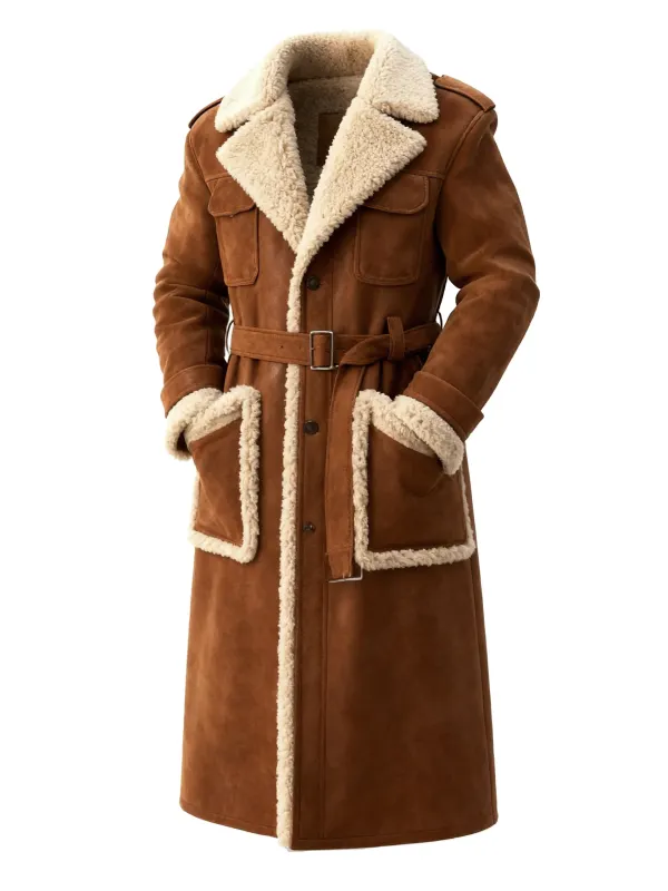 Women's Retro Western Style Suede Long Coat Lambswool Lapel Coat Lambswool Thick Lined Coat - Menwyx.com 