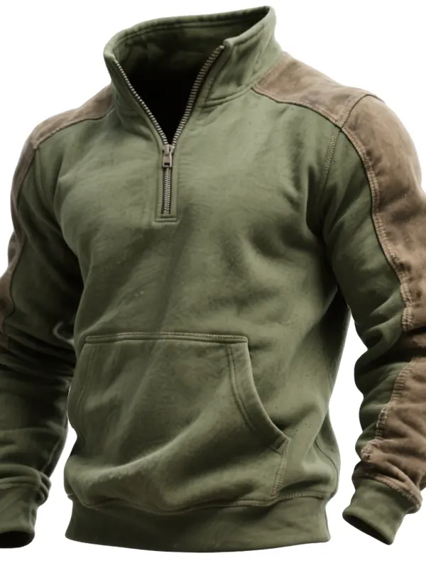 Men's Half-Zip Sweatshirt With Contrast Shoulder Panels - Menwyx.com 
