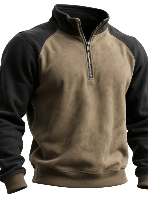 Men's Casual Half-Zip Sweatshirt With Contrast Sleeves - Menwyx.com 