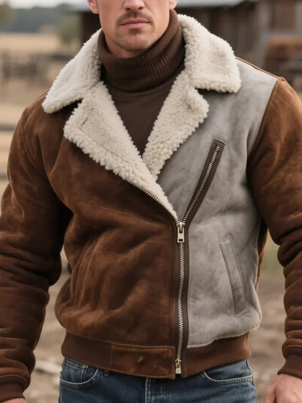 Men's Suede Jacket With Contrast Panel - Menwyx.com 