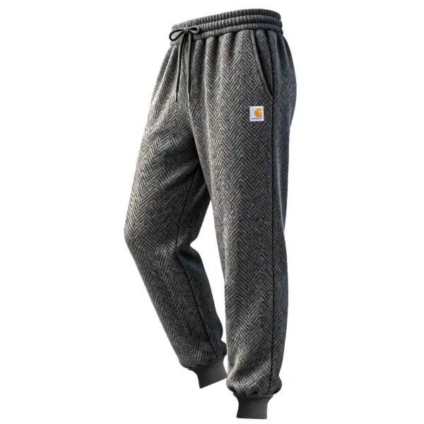 Men's Vintage Dark Gray Herringbone Elastic Drawstring Sweatpants Jogging Pants - Upgradecool.com 