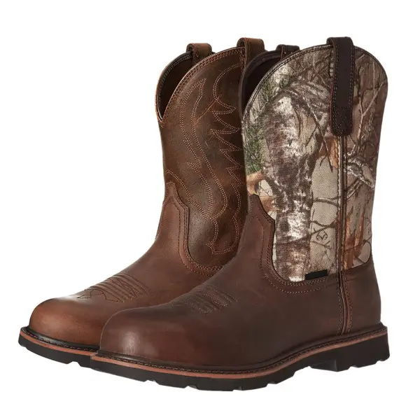 Men's Western Cowboy Embroidery Tree Camouflage Boots - Upgradecool.com 
