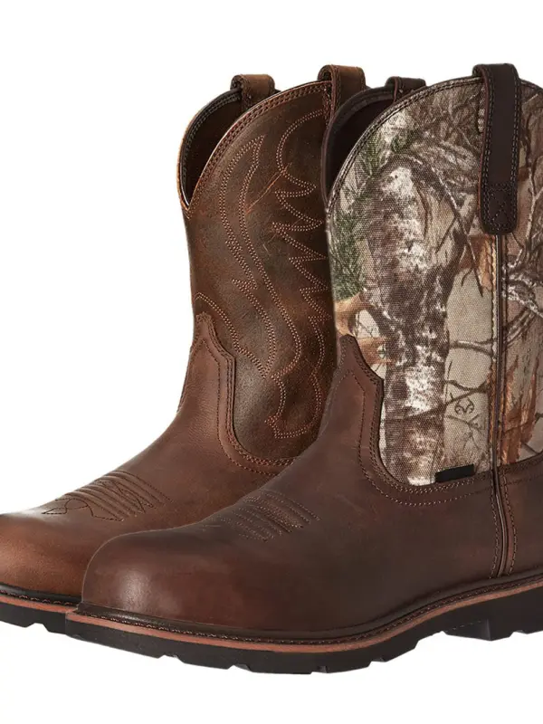Men's Western Cowboy Embroidery Tree Camouflage Boots - Menwyx.com 