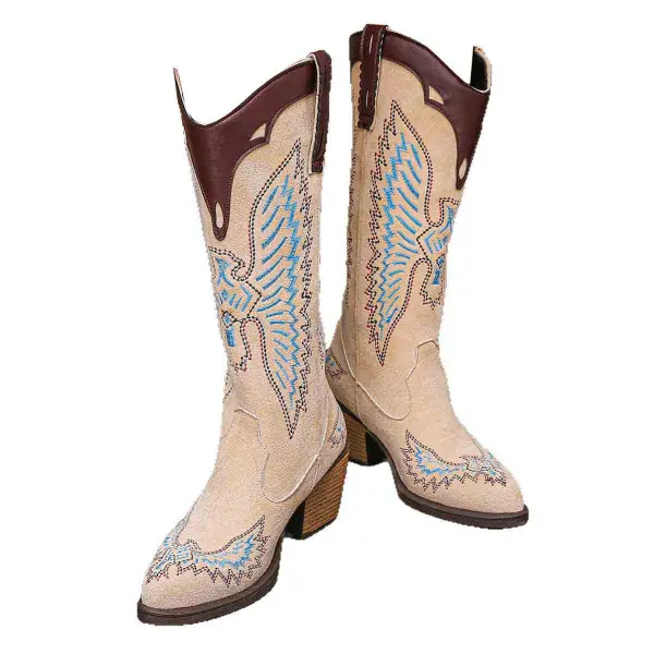 Women's Western Cowgirl Sewing Thread Ethnic Style Sleeve Embroidery Boots - Upgradecool.com 