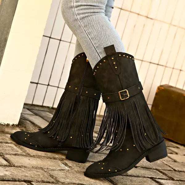 Stylish Fringe Cowboy Boots With Studs For Women - Perfect For Casual And Western Outfits - Upgradecool.com 