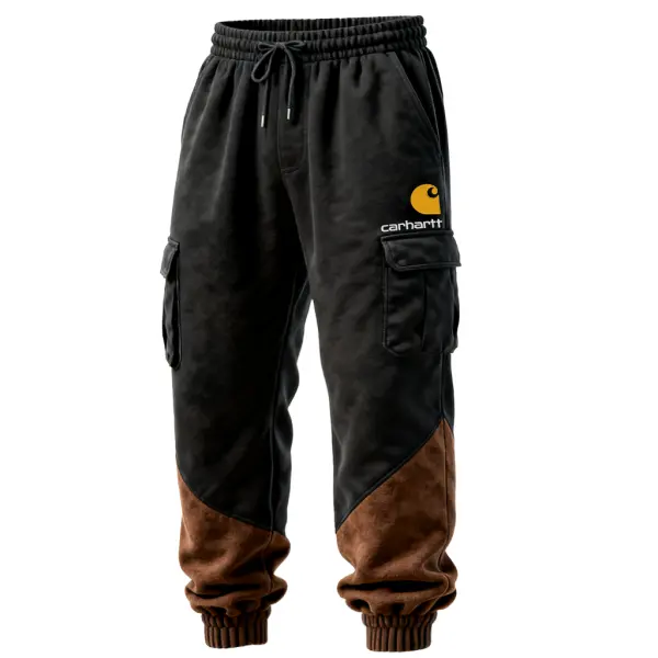 Men's Vintage Terry Cargo Sweatpants With Brown Accents - Upgradecool.com 
