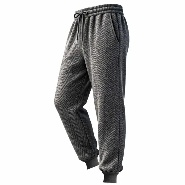 Men's Vintage Dark Gray Herringbone Elastic Drawstring Sweatpants Jogging Pants - Upgradecool.com 