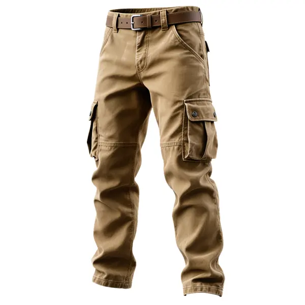 Men's Vintage Khaki Cargo Pants With Multiple Pockets - Wayrates.com 