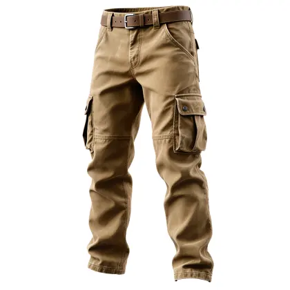 Men's Vintage Khaki Cargo Pants With Multiple Pockets