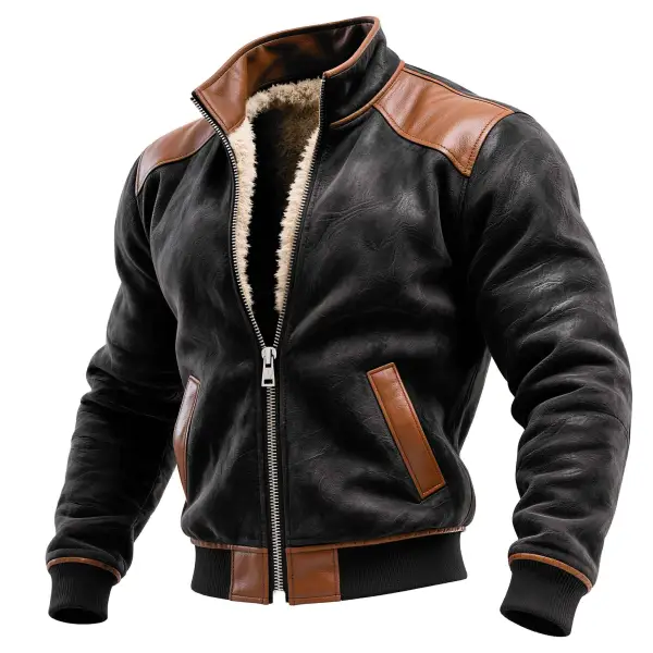 Men's Vintage Winter Leather Jacket With Fleece Lining - Wayrates.com 