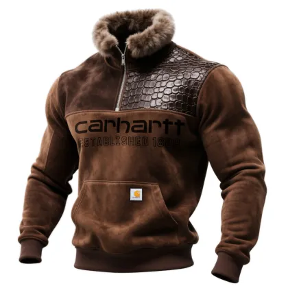 Men's Carhartt Vintage Western Style Leather Contrast Color Stitching Stand Collar Sweatshirt