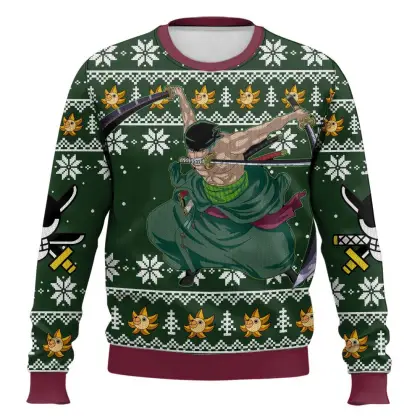 Anime-style Printed Round-neck Christmas Ugly Sweatshirt Pirate Gang Sweater
