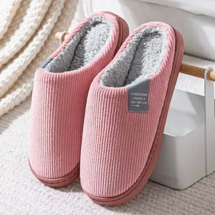 Unisex Plush Slip-On Slippers With Non-Slip Rubber Sole - Winter Warm Indoor Soft Plush & Cushioned Footbed Multi-Color