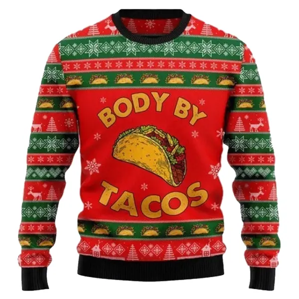 Festive 'Body By Tacos' Ugly Christmas Sweater - Wayrates.com 