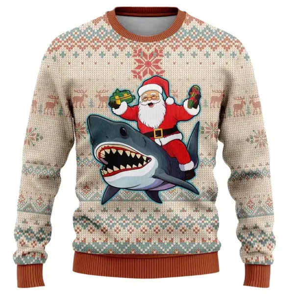 Santa Riding A Shark Ugly Christmas Sweater - Wayrates.com 