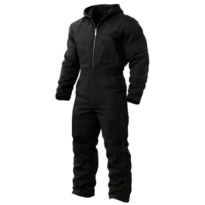Men's Vintage Black Duck Work Insulated Coverall Long Sleeve Hooded Jumpsuit
