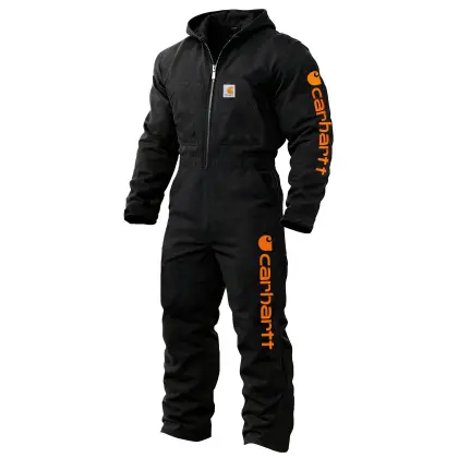 Men's Carhartt Vintage Black Duck Work Insulated Coverall Long Sleeve Hooded Jumpsuit