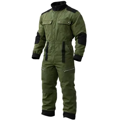 Men's Vintage Army Green Duck Work Insulated Coverall Long Sleeve Jumpsuit