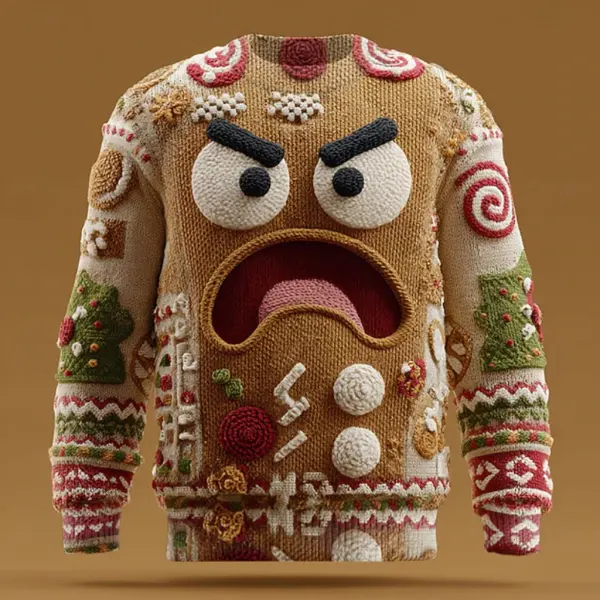 Festive Knitted Sweater With Expressive Face Design - Wayrates.com 