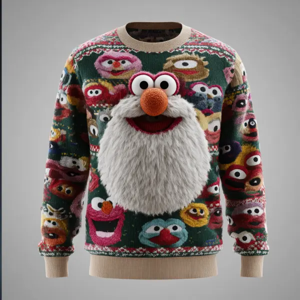 Festive Elmo-Themed Sweater With 3D Beard Detail - Wayrates.com 