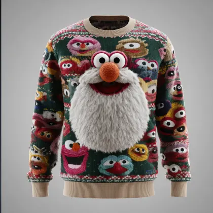 Festive Elmo-Themed Sweater With 3D Beard Detail