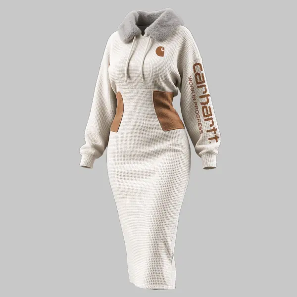 Women's Western Cowboy Retro Suede Splicing Hooded Dress With Faux Fur Collar - Wayrates.com 