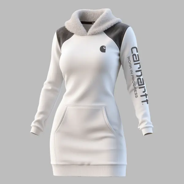 Women's Retro Suede And Shearling Patchwork Fleece-Lined Hooded Dress - Wayrates.com 