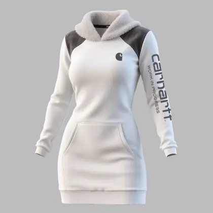 Women's Retro Suede And Shearling Patchwork Fleece-Lined Hooded Dress