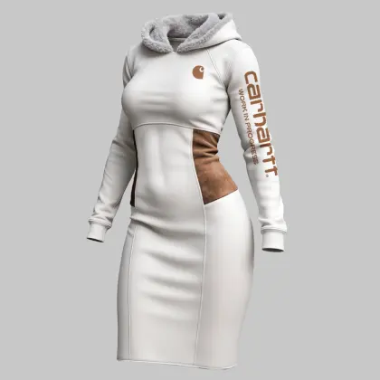 Women's Suede Splicing Hooded Fitted Dress With Contrasting Panel