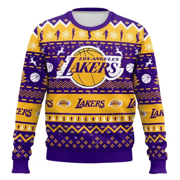 Basketball Print Christmas Ugly Sweatshirt Crew Neck Pullover - Wayrates.com 