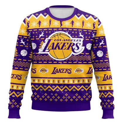 Basketball Print Christmas Ugly Sweatshirt Crew Neck Pullover