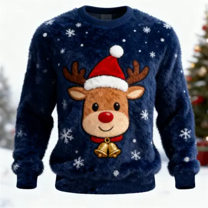 3D Print Unisex Christmas Ugly Sweater Fleece Elk Crew Neck Sweatshirt