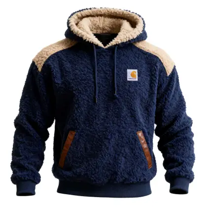 Men's Vintage Fleece Color Block Pocket Hoodie