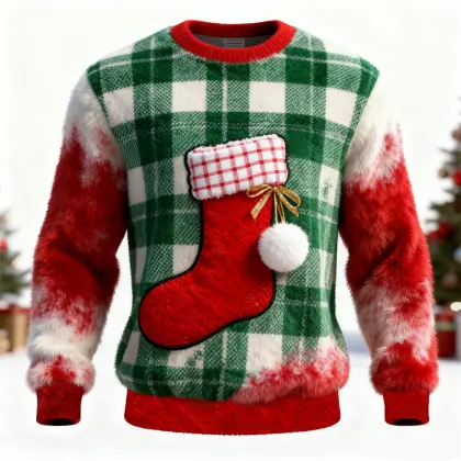 3D Print Unisex Christmas Ugly Sweater Fleece Socks Crew Neck Sweatshirt